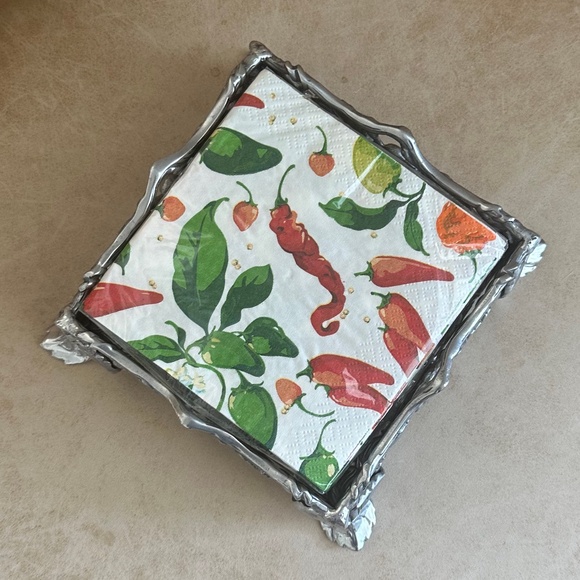 Arthur Court Tuscan Grapevine Cocktail Footed Napkin Box with Beverage Napkins - Picture 3 of 10